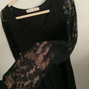Graham & Spencer black top with lace sleeves